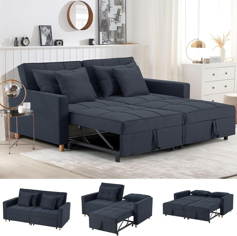 YODOLLA 71" Sleeper Sofa Bed & 3-in-1 Futon Pull Out Couch for Living Room & Bedroom, Convertible Loveseat in Navy Blue