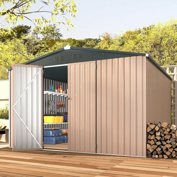 AECOJOY 10'x10' Shed Outdoor Storage Shed, Large Metal Storage Sheds & Outdoor Clearance, Steel Backyard Shed with Lockable Doors, Utility and Tool Storage for Garden, Patio, Outside Use