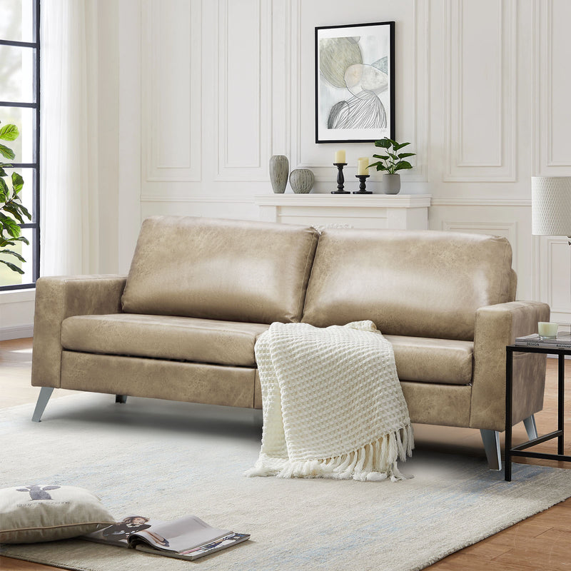 79" Sectional Sofa Modern Loveseat Couch 3 Seater Faux Leather Living Room Furniture - Beige