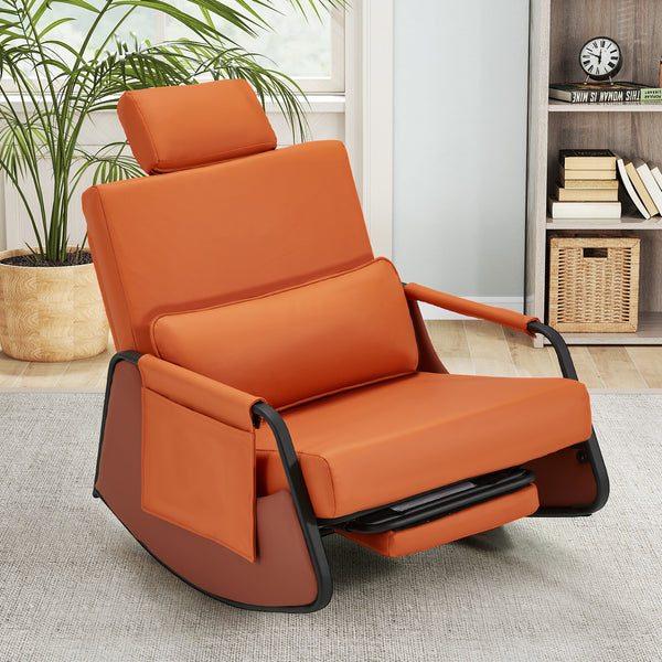 YODOLLA Rocking Accent Chair with Pull-out Footrest , Glider Recliner 3-Position Adjustable Backrest with Side Pocket , Orange