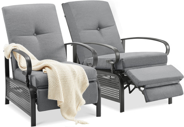 AECOJOY Adjustable Patio Reclining Lounge Chair with Cushions Set of 2-Dark Gray