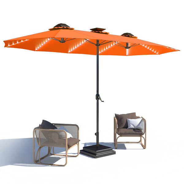 YODOLLA 15ft Patio Umbrella with Solar Lights, Outdoor Large Double Umbrella with 156 PCS LED Lights and Crank Handle for Backyard Deck Pool Shade,Orange