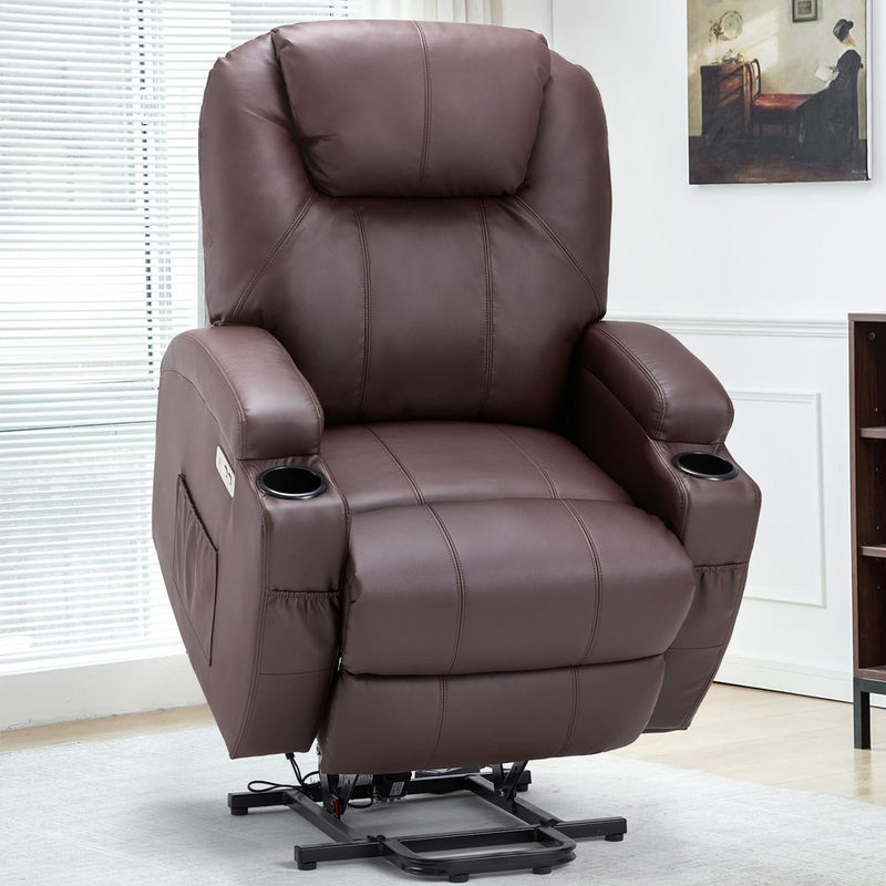 Danrelax Power Lift Chair Recliner Sofa for Elderly, Heavy Duty & Safety Motion Reclining Mechanism, 2 Side Pockets and Cup Holders, USB Ports, Brown