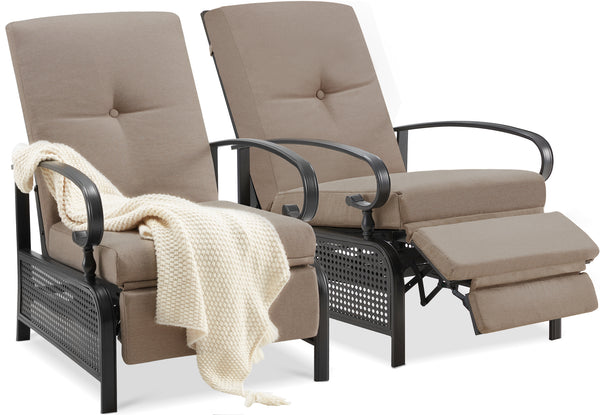 AECOJOY Adjustable Patio Reclining Lounge Chair Set of 2 with Umbrella Side Table Stand-Brown