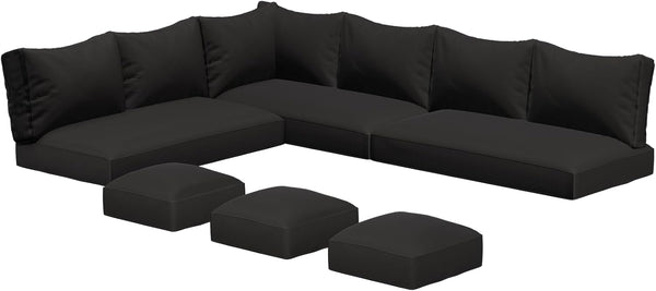YODOLLA Outdoor Cushions, 4 inch Patio Cushions for Outdoor Furniture, Replacement Cushions Fits 7-Seats Sectional Rattan Conversation Set, Splashproof, Memory Foam Cushions and Covers (Black)