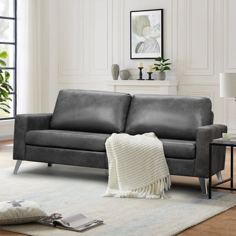 79" Sectional Sofa Modern Loveseat Couch 3 Seater Faux Leather Living Room Furniture - Gray