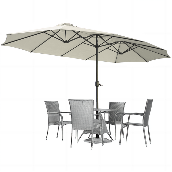 AECOJOY 15 Ft Patio Double Sided Umbrella Large Outdoor Umbrella in Cream White