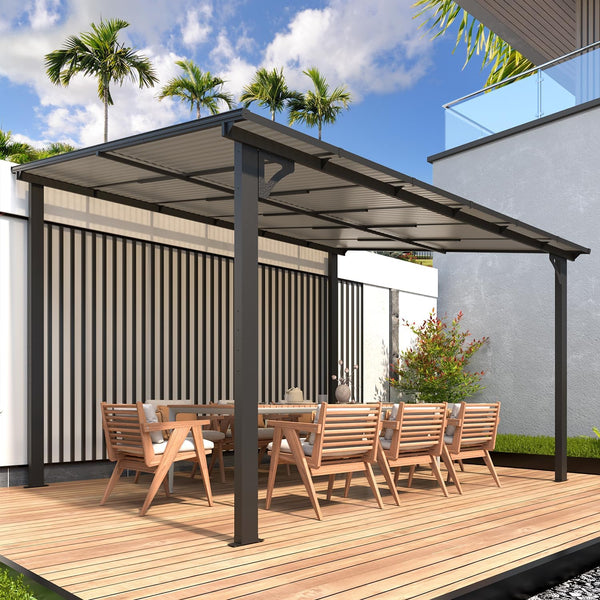 YODOLLA 10' x 12' Hardtop Gazebo Outdoor Aluminum Pergola for Garden, Patio, Backyard-Dark Gray