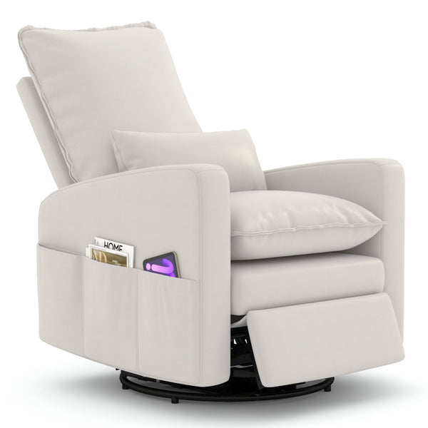 YODOLLA Power Swivel Recliner Chair Faux Leather Glider Swivel Rocker Recliner for Living Room Reclining Sofa Chair for Nursery with USB and Type-C Ports,White