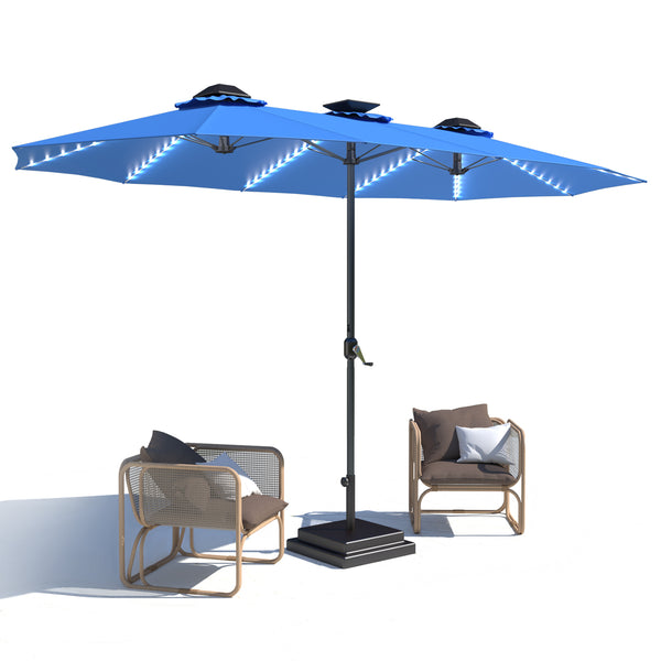 YODOLLA 15ft Patio Umbrella with Solar Lights, Outdoor Large Double Umbrella with 156 PCS LED Lights and Crank Handle for Backyard Deck Pool Shade, Dark Blue