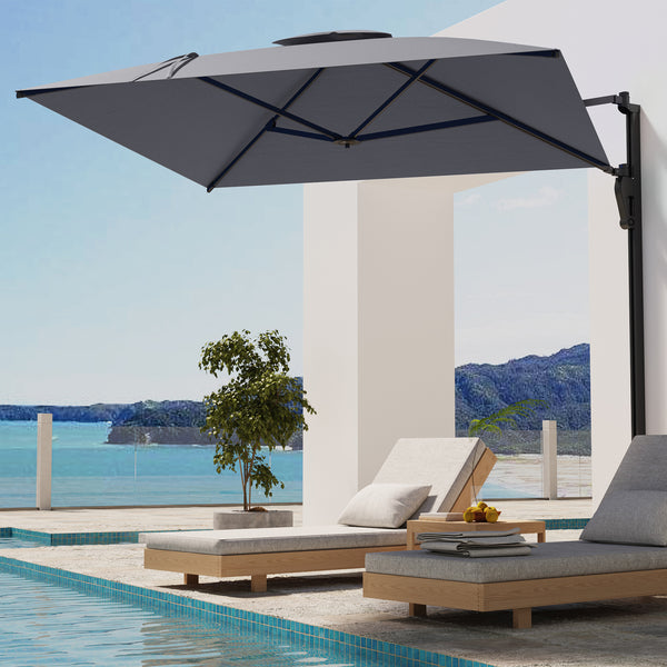 AECOJOY 10 ft Wall Mounted Patio Umbrella Outdoor Rectangle Umbrella with 180° Rotation for Outside in Gray