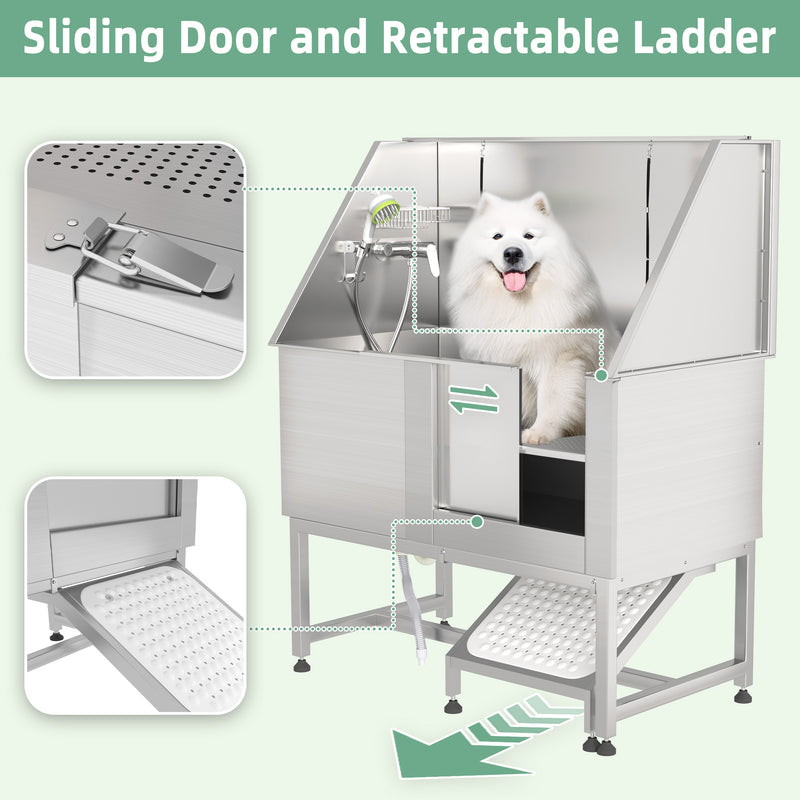 YODOLLA 50" Dog Grooming Tub for Home,Dog Washing Station with Ramp,Stainless Steel Pet Bathing Station for Salon Vet Kennel
