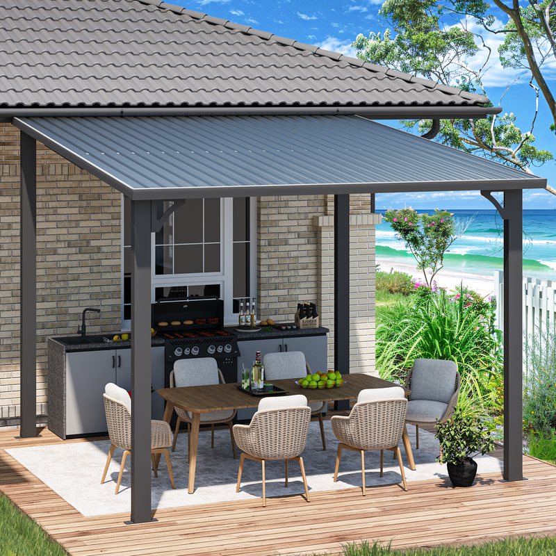 AECOJOY 10' x 10' Hardtop Gazebo, Heavy Duty Outdoor Gazebo with Galvanized Steel Sloping Roof, All Weatherproof Metal Gazebo Featuring Vertical Stripes for Patio, Backyard, and Lawns