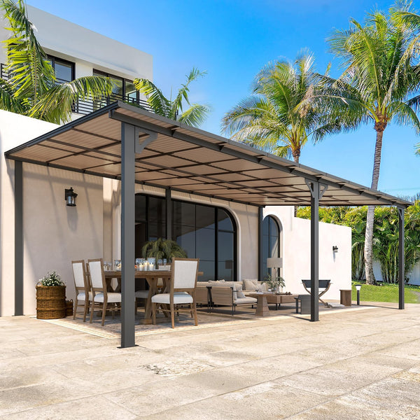 YODOLLA 12' x 20' Hardtop Gazebo Outdoor Aluminum Pergola For Garden, Patio, Backyard-Dark Gray