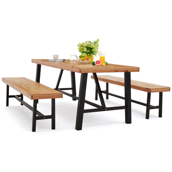 AVAWING 3-Piece Outdoor Wooden Picnic Table Bench Set with Wood Dining Table and 2 Picnic Benches, Premium Fir Wood Patio Furniture Set for Porch Balcony Deck, Natural