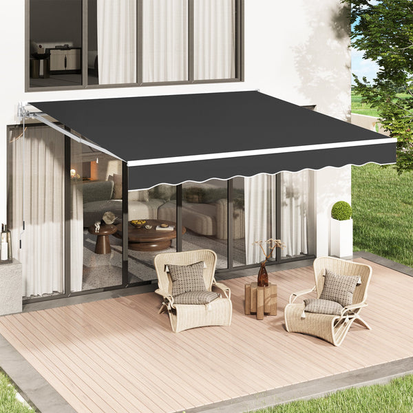AECOJOY 13' x 8' Manual Retractable Patio Awning,Outdoor Awning Retractable Sunshade Shelter-Black