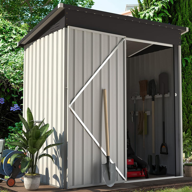 YODOLLA 5 x 3 ft. Outdoor Metal Steel Storage Shed with Sliding Roof & Lockable Door for Backyard, Garden,White