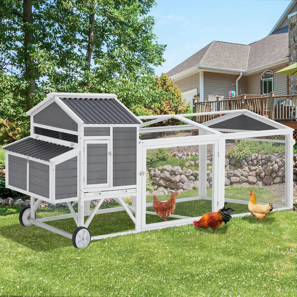 YODOLLA 95" Chicken Coop with Wheels, Hen House Wooden Chicken Hutch Poultry Cage w/Run, Nesting Boxes, Ramps, Removable Tray for Barkyard