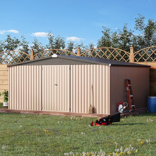 AECOJOY 14' x 12' Shed Metal, Outdoor Storage Sheds Grey