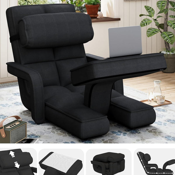 YODOLLA Folding Gaming Chair with 14-Level Adjustable Backrest, Padded Floor chair for adults for Living Room in Black