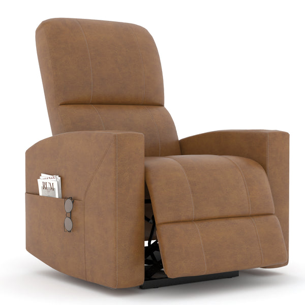 YODOLLA Power Recliner Chair Faux Leather Sofa Chair for Adult with Side Pocket and Cup Holders Nursery, Living Room, Bedroom, Brown