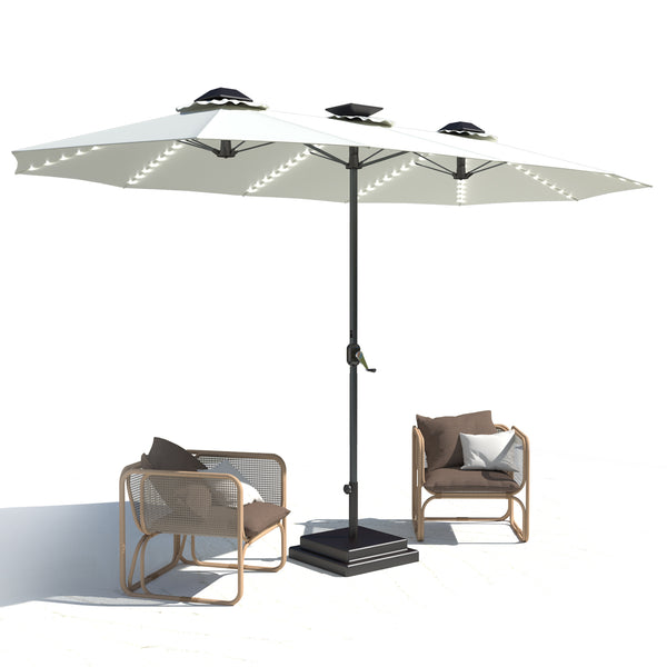 YODOLLA 15ft Patio Umbrella with Solar Lights, Outdoor Large Double Umbrella with 156 PCS LED Lights and Crank Handle for Backyard Deck Pool Shade, Beige