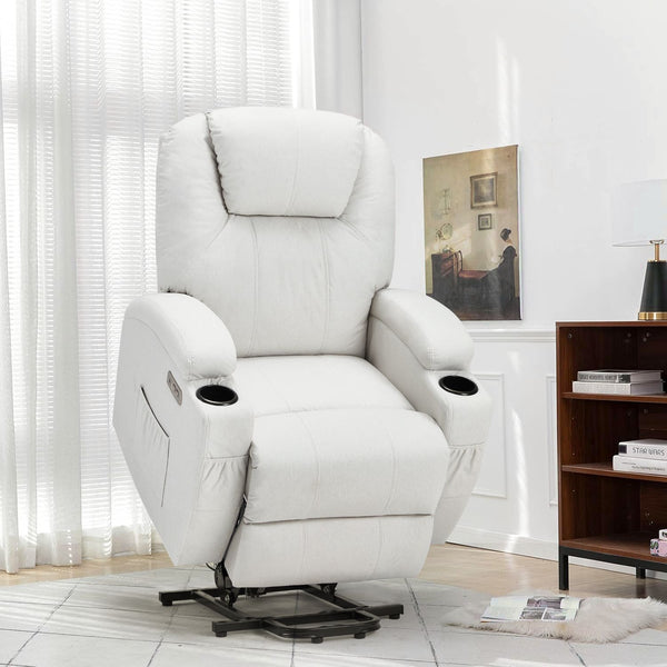 YODOLLA Power Lift Recliner Chair for Elderly, Electric Lift Chair Sofa with Side Pockets, USB & Type-C Ports, White, Fabric