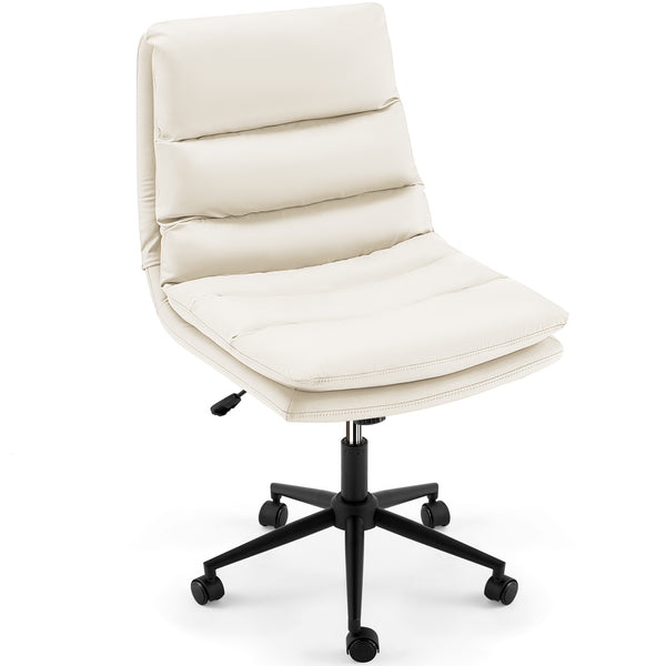 YODOLLA Office Chair on Clearance, Adjustable Height Vanity Chair Armless Desk Chair and PU Leather Swivel Chair for Office, Home