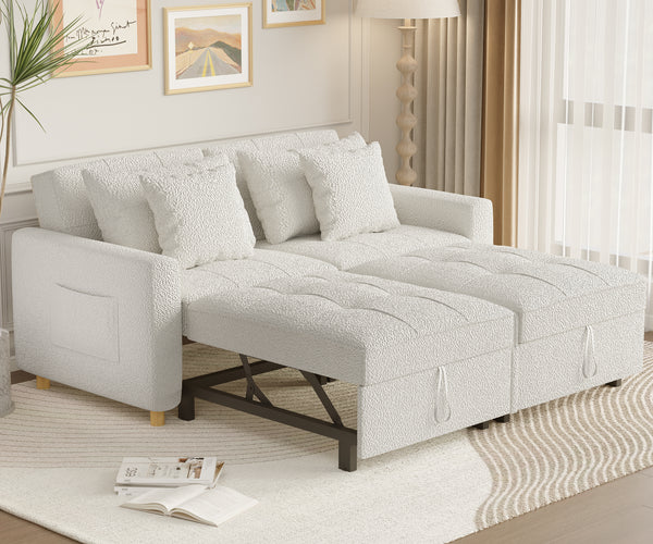 AECOJOY 71" Sleeper Sofa Bed & 3-in-1 Futon Pull Out Couch for Living Room & Bedroom, Convertible Loveseat in Teddy Velvet White