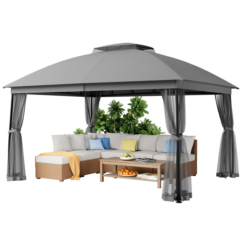 10 x 13ft Gazebo Canopy Heavy-Duty Waterproof Gazebo with Double Curved Roofs, Mosquito Netting and Privacy Screens, Grey