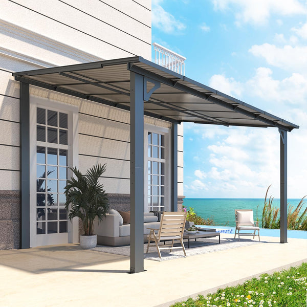 YODOLLA 8' x 12' Hardtop Gazebo Outdoor Aluminum Pergola For Garden, Patio, Backyard-Dark Grey