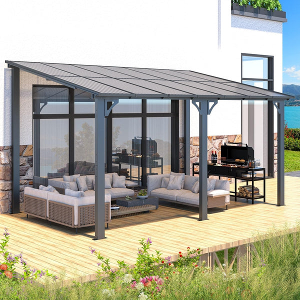 YODOLLA 8' x 14' Hardtop Gazebo Outdoor Aluminum Pergola For Garden, Patio, Backyard-Dark Grey