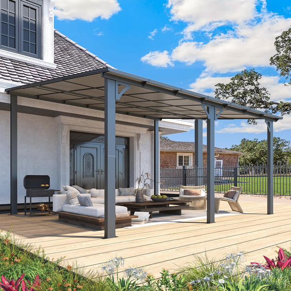YODOLLA 12' x 14' Hardtop Gazebo Outdoor Aluminum Pergola For Garden, Patio, Backyard-Dark Grey
