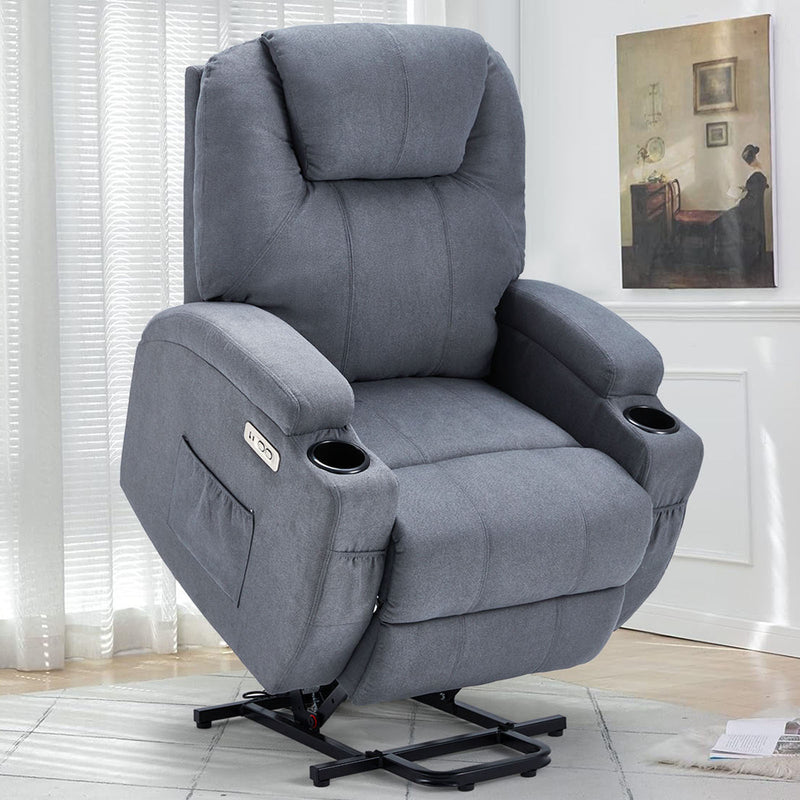 Danrelax Power Lift Chair Recliner Sofa for Elderly, Heavy Duty & Safety Motion Reclining Mechanism, 2 Side Pockets and Cup Holders, USB Ports,Grey Blue