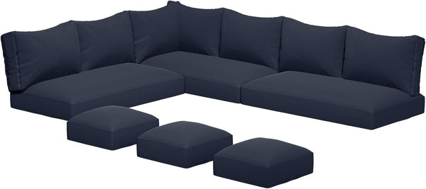 YODOLLA Outdoor Cushions, 4 inch Patio Cushions for Outdoor Furniture, Replacement Cushions Fits 7-Seats Sectional Rattan Conversation Set, Splashproof, Memory Foam Cushions and Covers (Navy)
