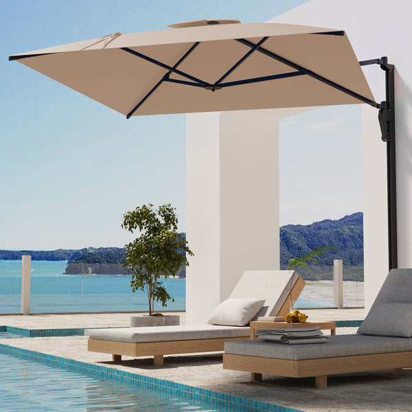 AECOJOY 10 ft Wall Mounted Patio Umbrella Outdoor Rectangle Umbrella with 180° Rotation for Outside in Beige