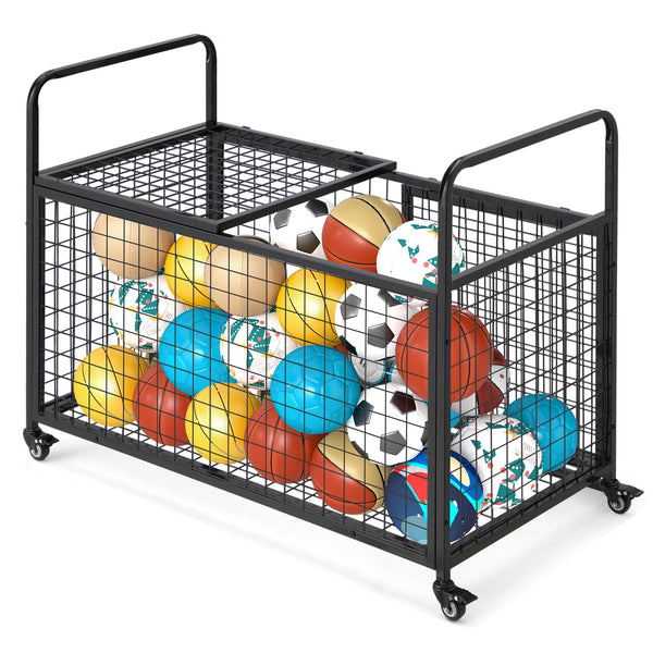 YODOLLA Ball Cart Storage, Rolling Basketball Bin with Wheels for Garage, School,