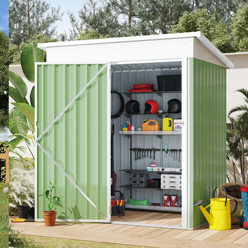 YODOLLA 5 x 3 ft. Outdoor Metal Steel Storage Shed with Sliding Roof & Lockable Door for Backyard, Garden,Green
