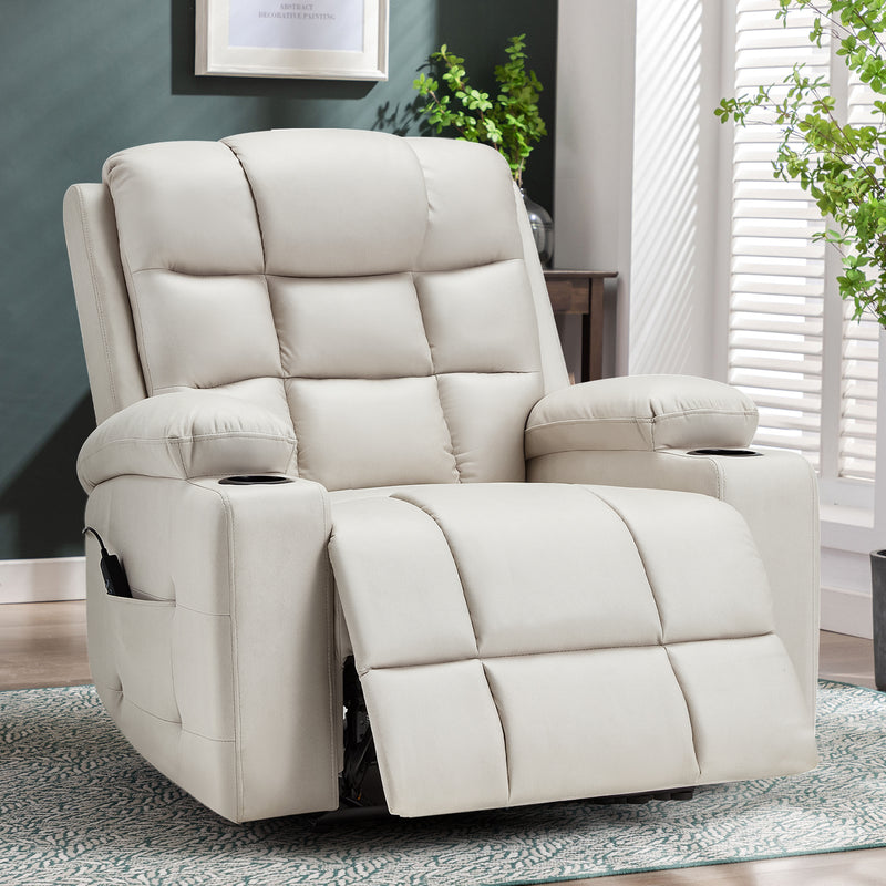 YODOLLA Oversized Nursery Electric Recliner Chair, Power Sofa with USB & Cup Holders, Breathable Leather Fabric, Home Theater Seating in White