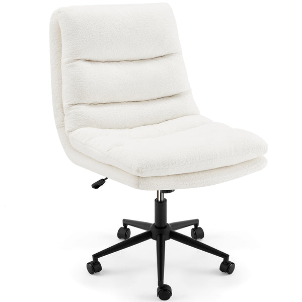 YODOLLA Office Chair on Clearance, Adjustable Height Vanity Chair Armless Desk Chair and Teddy Fleece Swivel Chair for Office, Home