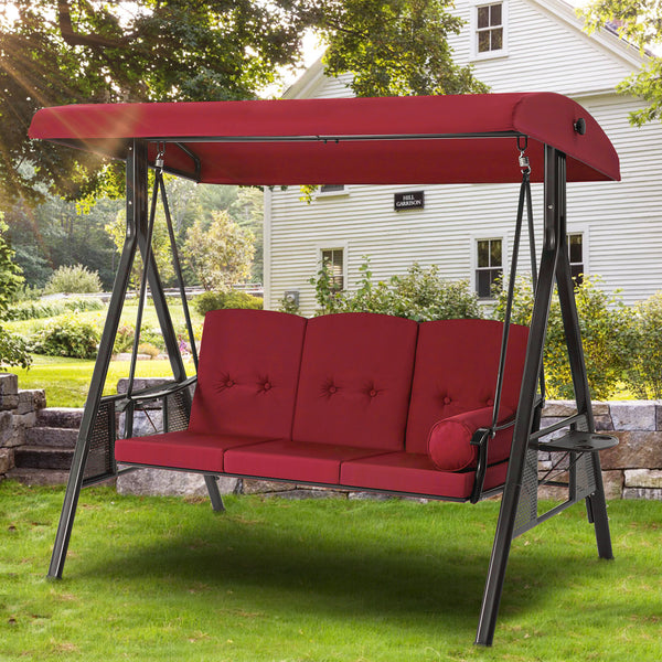 AECOJOY 3 Persons Outdoor Patio Canopy Steel Porch Swing Chair-Red, Porch Swing