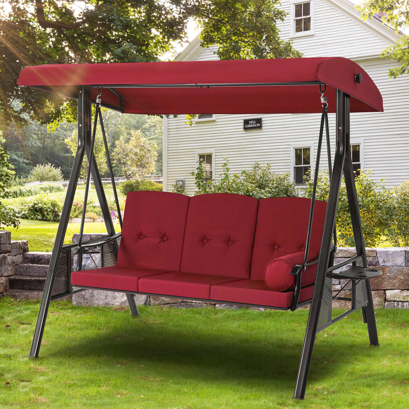 AECOJOY 3 Persons Outdoor Patio Canopy Steel Porch Swing Chair-Red, Porch Swing
