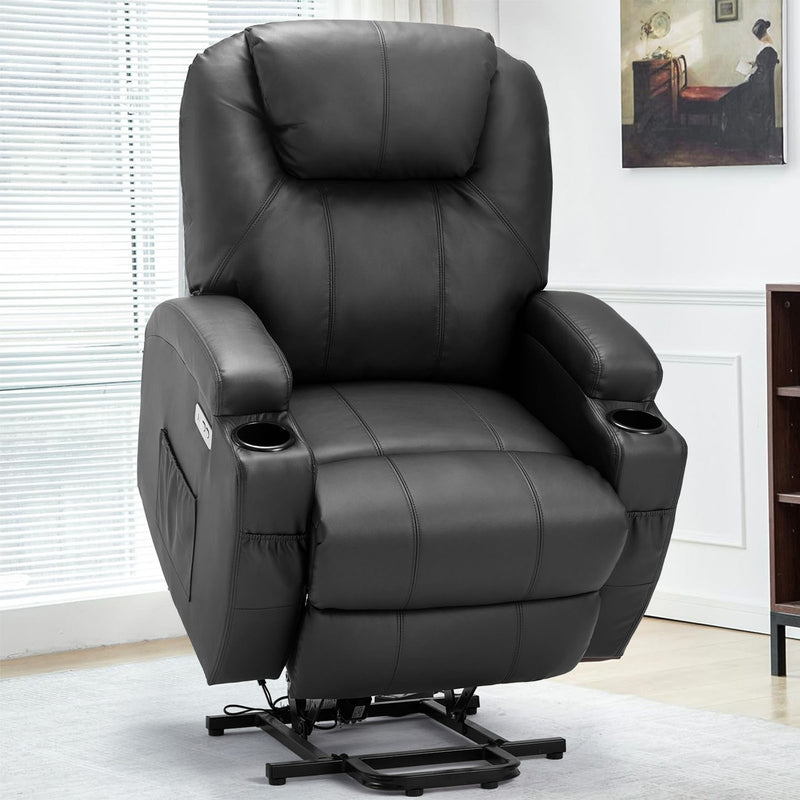 Danrelax Power Lift Chair Recliner Sofa for Elderly, Heavy Duty & Safety Motion Reclining Mechanism, 2 Side Pockets and Cup Holders, USB Ports, Black