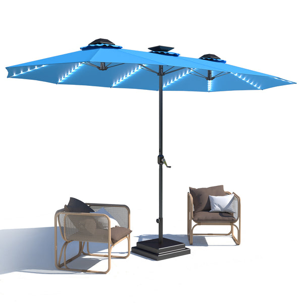 AECOJOY 15ft Patio Umbrella with Solar Lights,Outdoor Large Double Umbrella, Rectangle Table Umbrella with 156 PCS LED Lights and Crank Handle for Backyard Deck Pool Shade in Blue