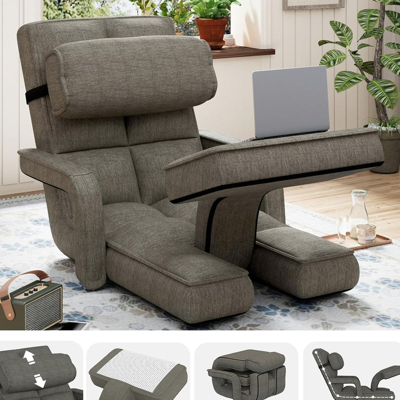 YODOLLA Folding Gaming Chair with 14-Level Adjustable Backrest, Padded Floor chair for adults for Living Room in Dark Gray