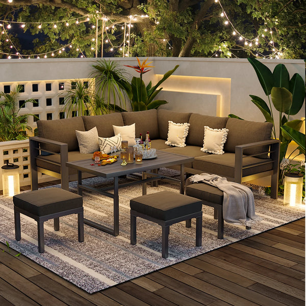 7 Pieces Aluminum Patio Furniture Sets,black