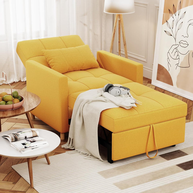 AECOJOY Sleeper Chair Bed 3 in 1 Sofa Bed for Adults Fold Out Sofa Convertible Reading Chair,Luminous Yellow