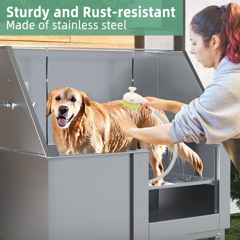 YODOLLA 50" Dog Grooming Tub for Home,Dog Washing Station with Ramp,Stainless Steel Pet Bathing Station for Salon Vet Kennel
