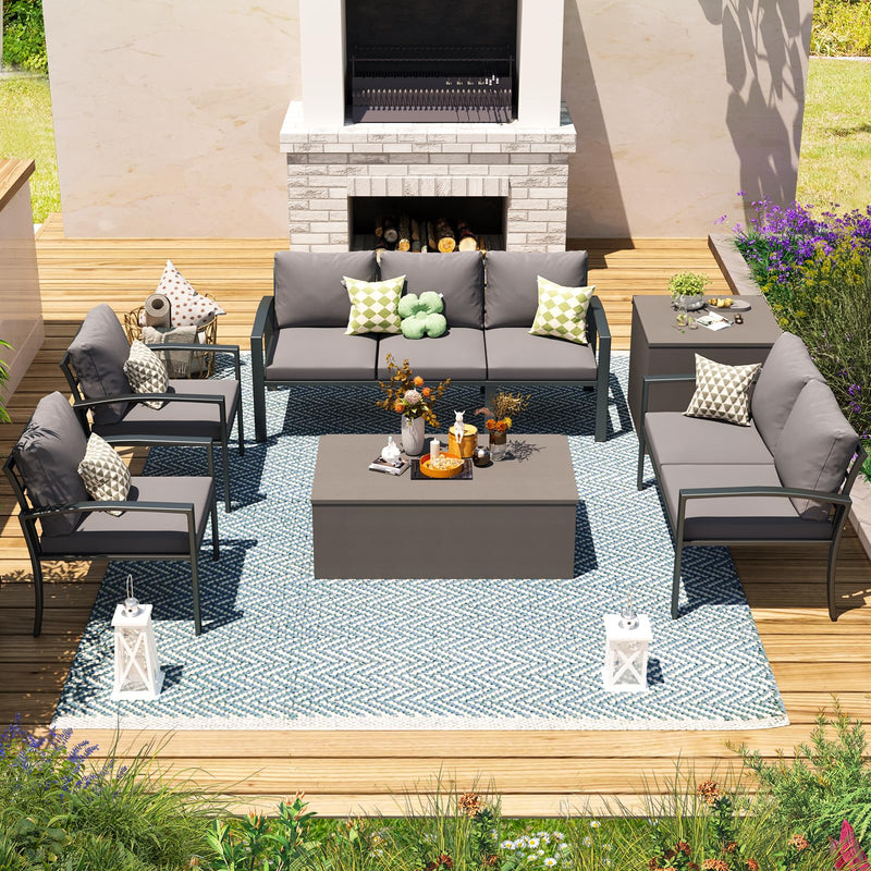 YODOLLA Outdoor Patio Furniture Sets with Two Storage Boxes and Cover Patio Furniture for Garden, Gray