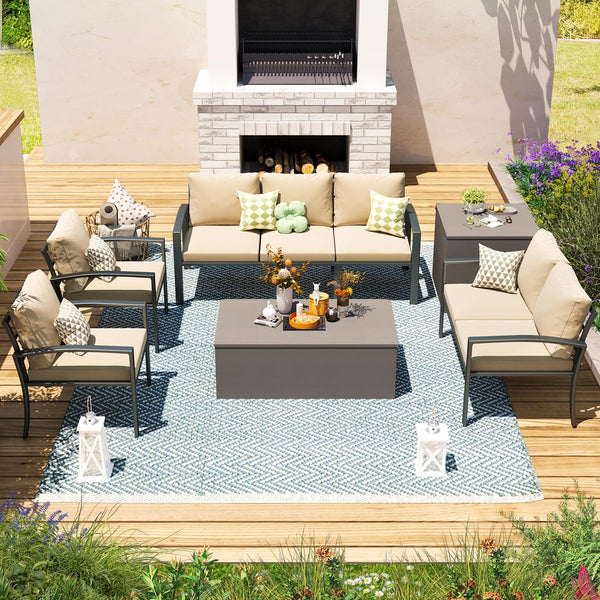 YODOLLA Outdoor Patio Furniture Sets with Two Storage Boxes Patio Furniture for Garden, Beige